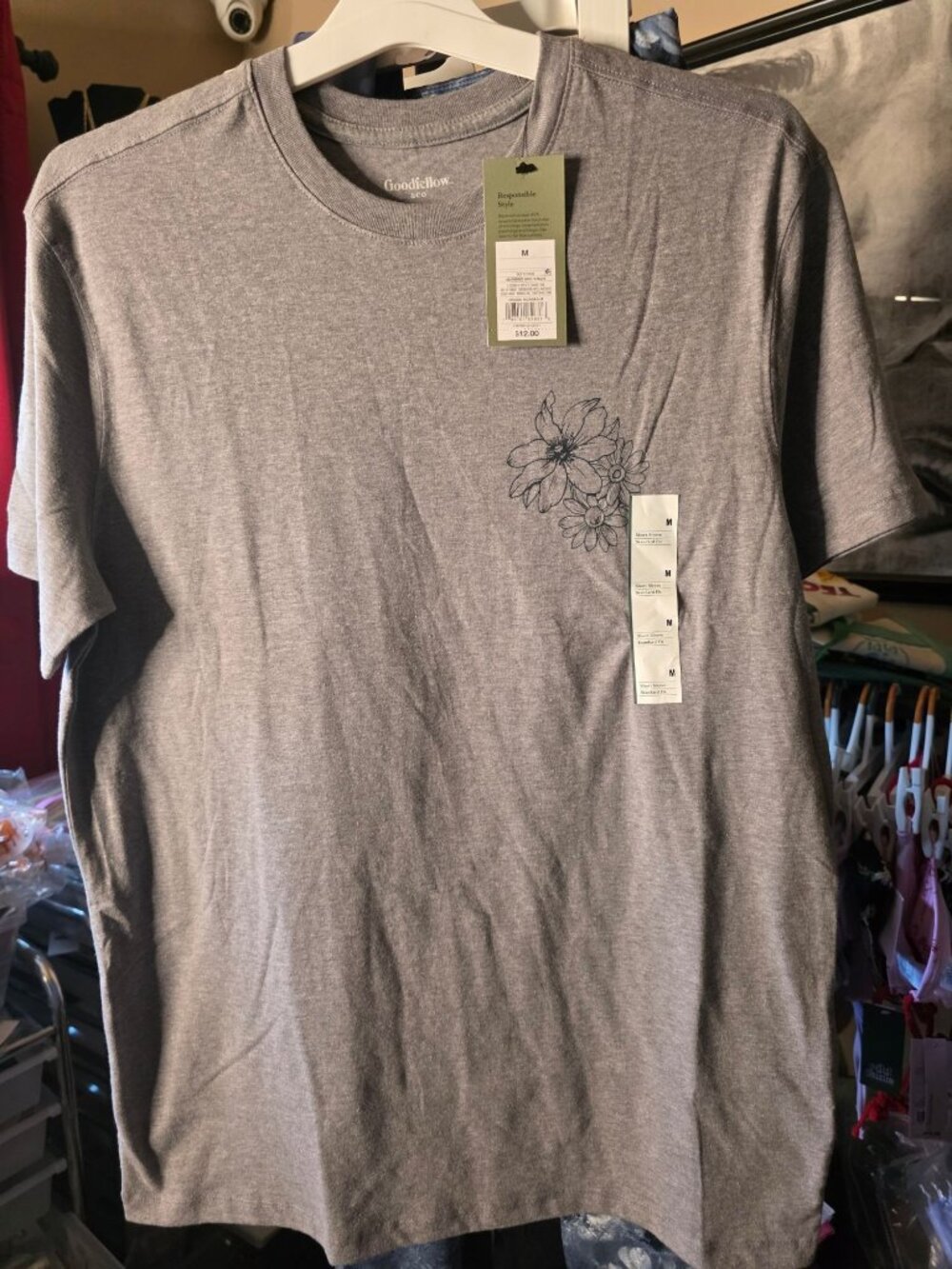 Goodfellow & Co Heather Gray Floral Graphic T-Shirt Medium Cotton Blend